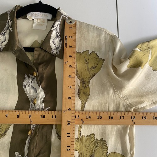 Camicia Escada Margaretha Ley seta floreale con bottoni taglia 34 US 4 piccola manica lunga - Foto 8 di 10