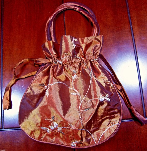Big Silk Bag 8"x 8.5" x 2" Copper Brown Tarot cards crystals wand Runes Purse - Picture 3 of 5