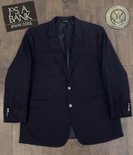 Jos A Bank Mens Navy Blue 100 Wool Suit Jacket Blazer Silver Buttons Size 50L