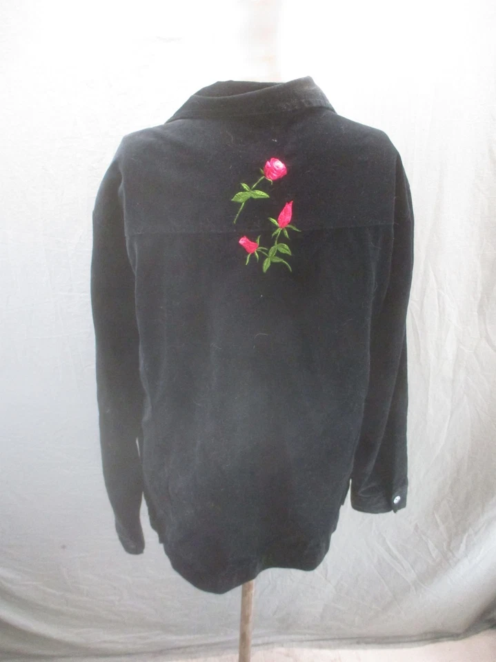 Quacker Factory Size L Womens BLK Cotton Velvet Button Up Embroidered Blazer 301 - Image 4 of 4