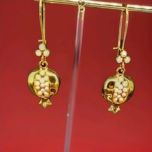 Authentic Pomegranate faux pearl drop/dangle earrings Gold Plated Fruit Jewelry, 2025
