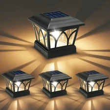 Solar Post Cap Lights Outdoor 4Pack, with Edison LED Bulbs, 2 Brightness Sett...