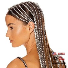 Dainty Silver Sparkly Tennis Chain Rhinestone Headband Long Tassel Chain