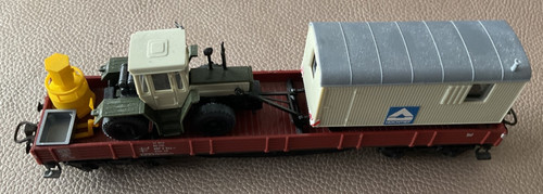 Märklin 4514 4-achsiger Niederbordwagen DB mit MB Traktor und Hochtief Bauwagen | Zustand: Gebraucht