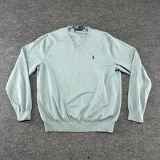 Polo Ralph Lauren Sweater Mens XL Green Pima Cotton V-Neck Pullover Knit