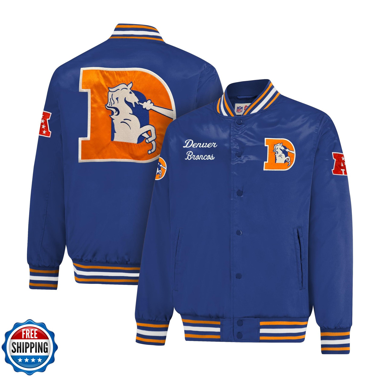 Ultra Game Adults NFL Official Supreme Satin Heritage Jacket, Denver Broncos,