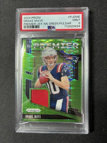 2024 Prizm Premier Jerseys Drake Maye #PJ-DME Neon Green Pulsar PSA 9  Patch