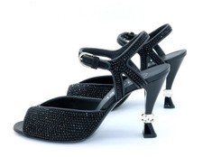 CHANEL "CC" Crystal STUNNING Sling Back Sandal CC Metal Logo Heel Shoe 36