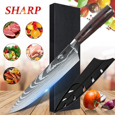 8'' Kitchen Knife Slicing Knife Damascus Pattern Sharp Professional Chef Knife