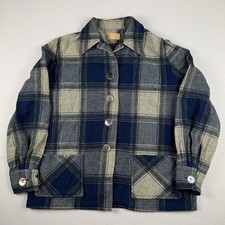 Vintage Pendleton Plaid Wool Jacket Womens M Blue Button Front USA