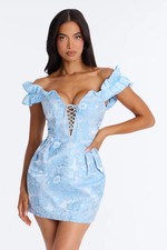 Fiona Floral Jacquard Off Shoulder Mini Dress-Fashion Nova|43962