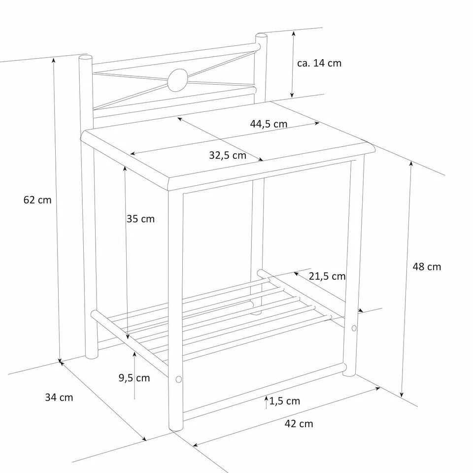 Table de chevet nuit meuble rangement en métal bois noir vintage lit Homestyle4u - Photo 4/4