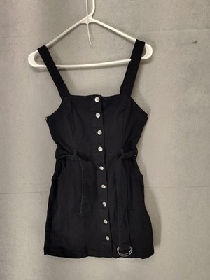 Divided by H M Women Dress 6 Black Cotton Blend Button Down Belted Denim Mini