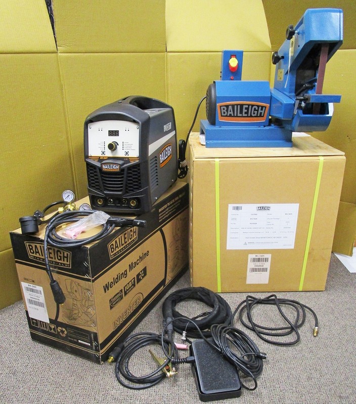 Baileigh Industrial Package ~ 1" x 42" 3-Wheel Belt Grinder AND 200A TIG Welder