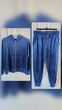 New Womens Velour Hoodie And Jogger Set- Blue- Med