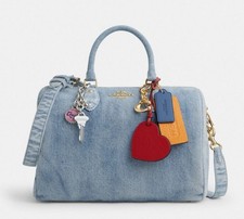NWT Coach Rowan Large Satchel Bag In Loved Faded Denim With Heart Charms CDY75