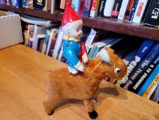 VINTAGE CELLULOID CLOWN RIDING A CLOTH COVERED  DONKEY  MECHANICAL WIND UP