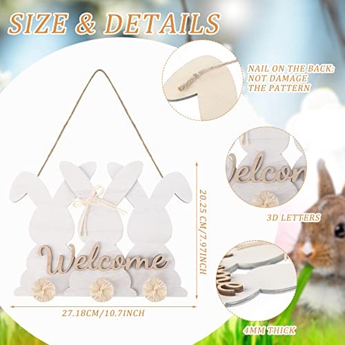 Roowest Easter Bunny Welcome Door Sign Easter Wooden Door Decor Bunny Wreath - Picture 2 of 6