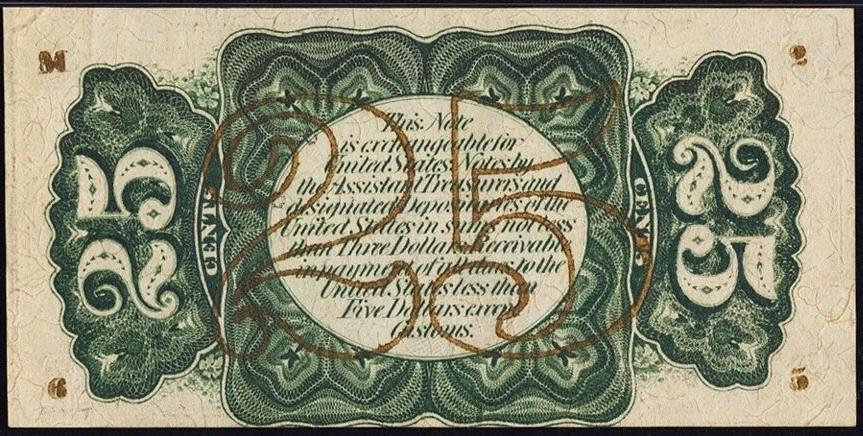 FR 1297 - 25c THIRD ISSUE - FIBER PAPER - "M-2-6-5" - GREEN BACK - PMG 55 EPQ AU - Image 4 of 4