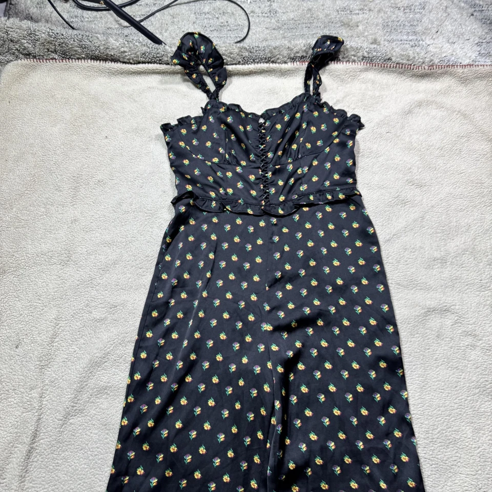 Женский комбинезон AQUA средний размер черный с цветочным узором с оборками ремешок широкая штанина с подкладкой боковая молния - Изображение 2 из 4