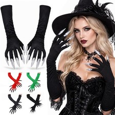 Halloween Witch Gloves with Claw Nails for Gothic Vampire Wicked Witches Cosplay