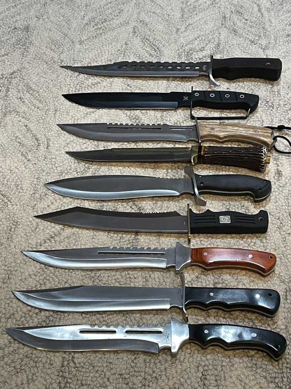 9 Fixed Blade Bowie Hunting Knives Lot Tactical Survival Outdoor Sheath Set