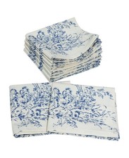 French Country Toile Cloth Cocktail Napkins - Set of 12 - 100% Cotton Bar Nap