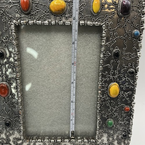 "Marco de fotos plateado entero colorido detalles de piedra pesado 7,25 X 9,25""" - Imagen 12 de 14