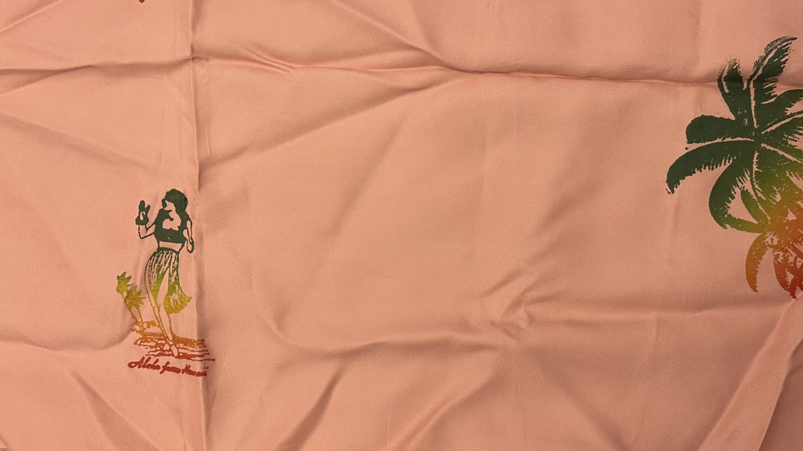 Vintage Pink Coral Tablecloth Napkin Set ALOHA Hawaii Hula Girl Islands