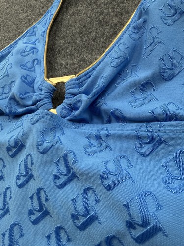 St John Tankini Badeanzug Damen 2 Blau Neckholder Oberteil Unterteil Set All Over Logo - Bild 3 von 13