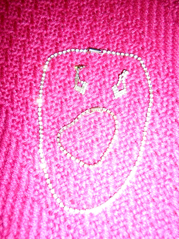 VINTAGE SHIMMER CLEAR RHINESTONE NECKLACE/BRACELET/EARRINGS SET