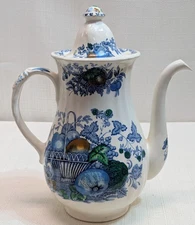Mason's Patent Ironstone Blue Fruit Basket Small Coffee Pot Made In England