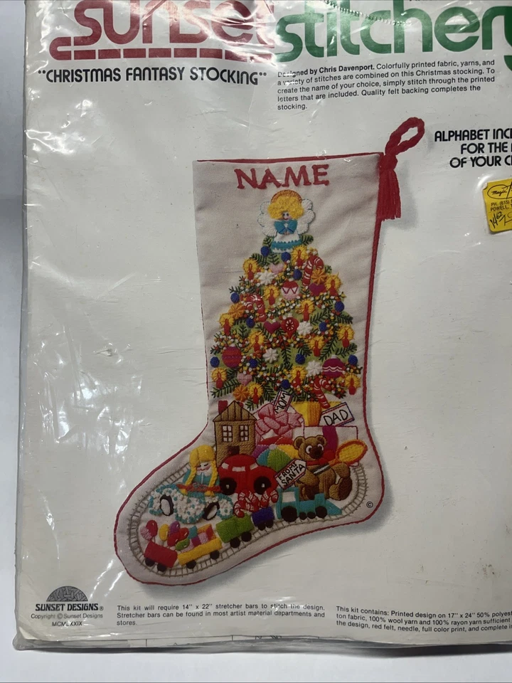 SUNSET Stitchery Kit Navidad Fantasía Medias Juguetes #2025 1979 NUEVO/SELLADO De Colección Foto 2 de 4