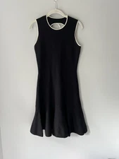 Kate Spade New York Sleeveless Fluted Sweater Black White Trim Dress Size S