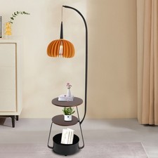 Modern Multifunctional Floor Lamp with 2 Trays  1 Storage Bin Standing Light US