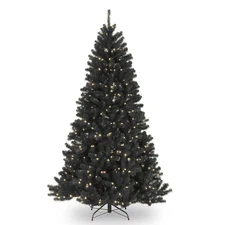 Pre-Lit Artificial Full Christmas Tree, Black, North Valley Spruce, White Lig...