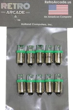 10 Pack Green Pinball 6.3 Volt LED Round Bulb 44/47 Bayonet Base BA9S ConcaveTop