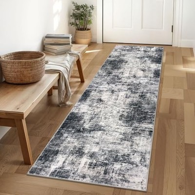  Abstract Runner Rug 2x6 Ft Washable Runners 2' x 6' (Runner) Black/Grey/White