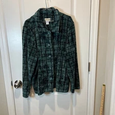 Coldwater Creek Womens 3X Plaid Button Front Soft Fuzzy Cardigan Jacket