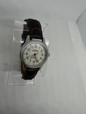 Reloj Timex Expedition Mujer 26mm Tono Plateado Fecha Correa Cuero Batería Nueva