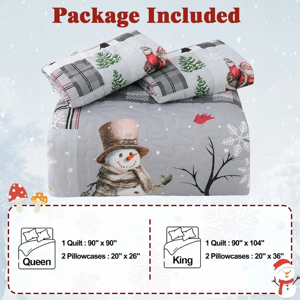 Christmas Quilt Set Queen 3 Pieces - Rustic Patchwork Quilt Bedding Set Reversib - Image 4 of 4