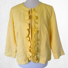 Kim Rogers Petite 100 Linen Ruffle Blazer Jacket PL Large Casual Career Yellow