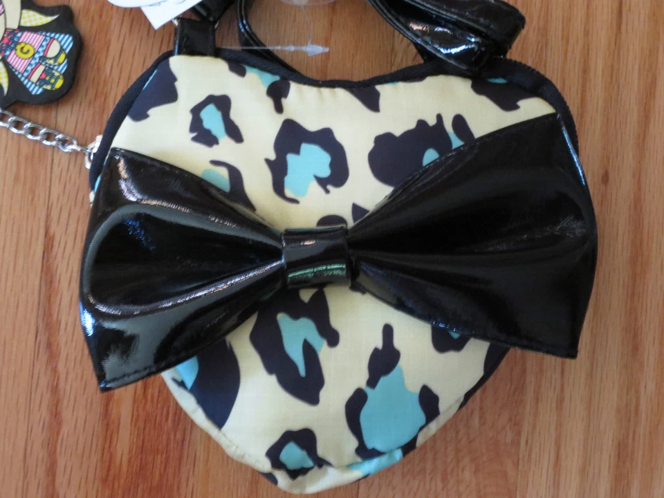 NIÑA HARAJUKU MANCHAS DE LEOPARDO CORAZÓN LAZO Negro Cartera Bolso de Mano Nuevo con Etiquetas 4t 5t 4 5 6 7 Foto 2 de 4