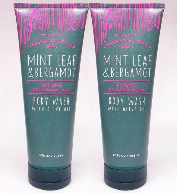 2 Bath Body Works MINT LEAF & BERGAMOT Body Wash Shower Gel Bath Olive