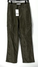 Zara NWT Faux Leather Pants Women  s Size 4 Green brown Straight Leg Pockets