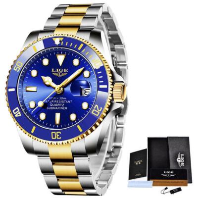 LIGE Herren Armbanduhr Luxus Quarz Analog Wasserdicht Sport Silber Uhr OVP