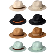 Men Women Wide Brim Wool Felt Fedora Panama Cowboy Girl Hat Casual Jazz Cap