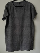 Eileen Fisher Women's PS Organic Linen Tencel Boxy Woven Dress w/ Pockets Black