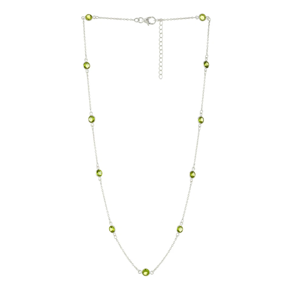 4.80 Gm 925 Solid Sterling Silver Natural Peridot Cut Stone Necklace Size 20.5" - Image 2 of 4