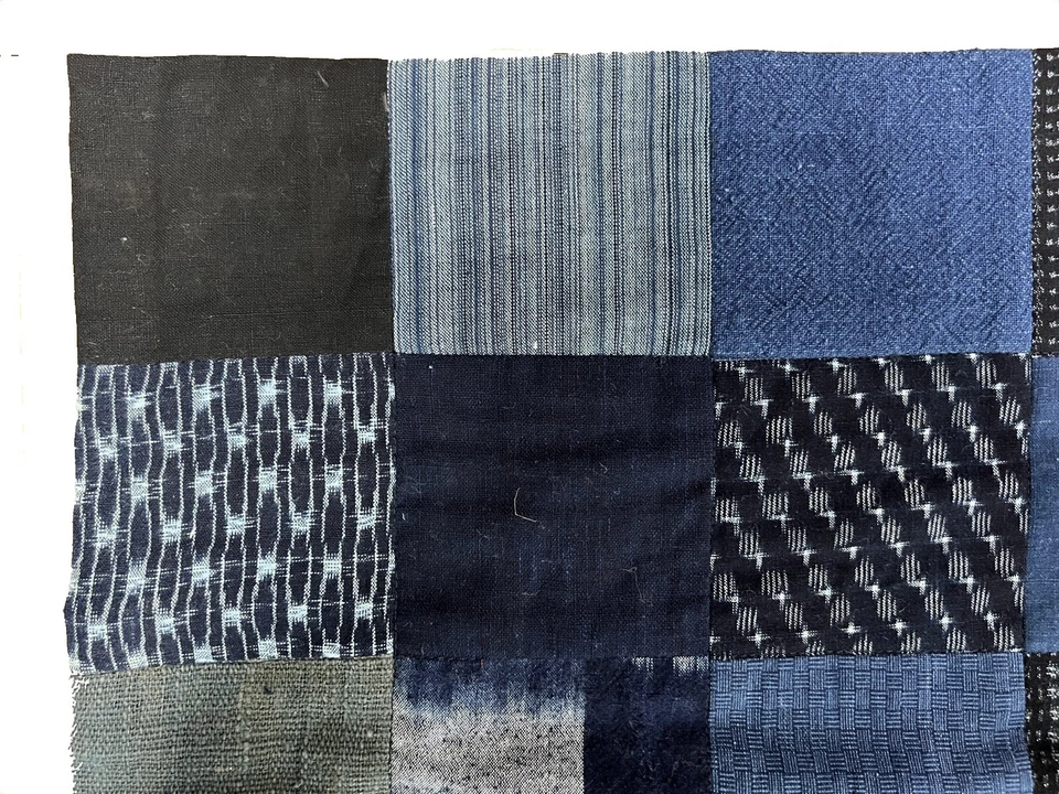 Centro de mesa de patchwork Japón con telas de algodón índigo, textil antiguo Foto 3 de 4